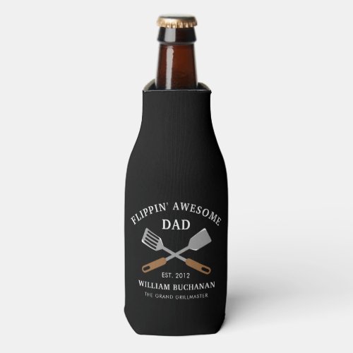 Flippin Awesome Dad BBQ Father Personalized Bottle Cooler