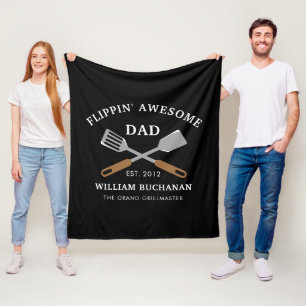 Flippin Awesome Dad BBQ Father Personalized Fleece Blanket