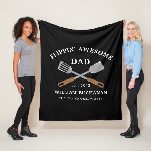 Flippin Awesome Dad BBQ Father Personalized Fleece Blanket