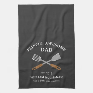 Flippin Awesome Dad BBQ Father Personalized Kitchen Towel