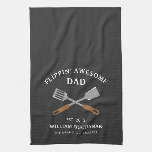 Flippin Awesome Dad BBQ Father Personalized Kitchen Towel