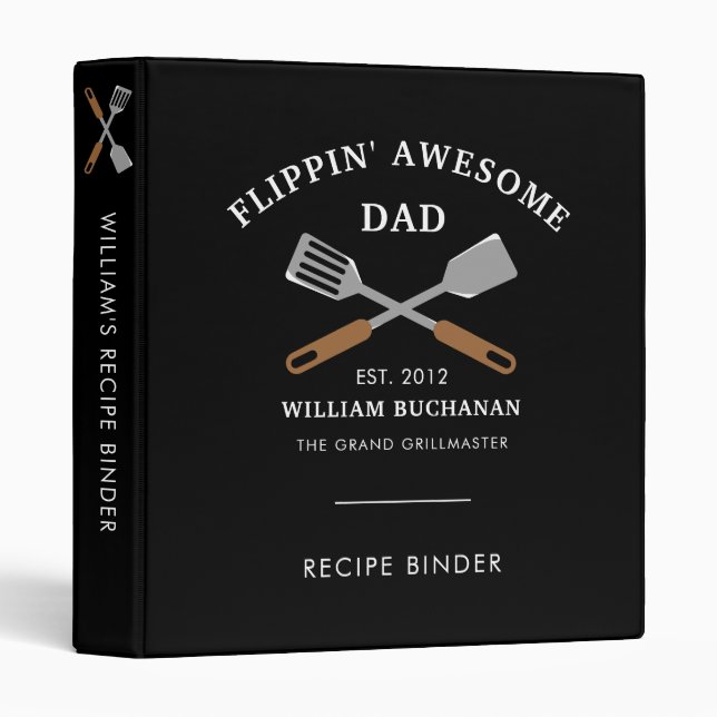 Flippin Awesome Dad Chef Father Personalized 3 Ring Binder (Front/Spine)