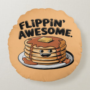 Flippin' Awesome Pancake Stack Funny Breakfast Round Pillow