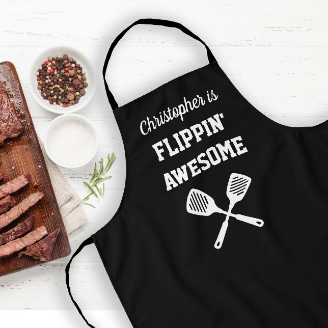 Flippin Awesome Personalized Black Grilling Apron (Creator Uploaded)