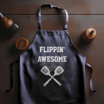 Flippin Awesome Spatula Funny Navy Blue Grilling Apron by ovenbirddesigns at Zazzle