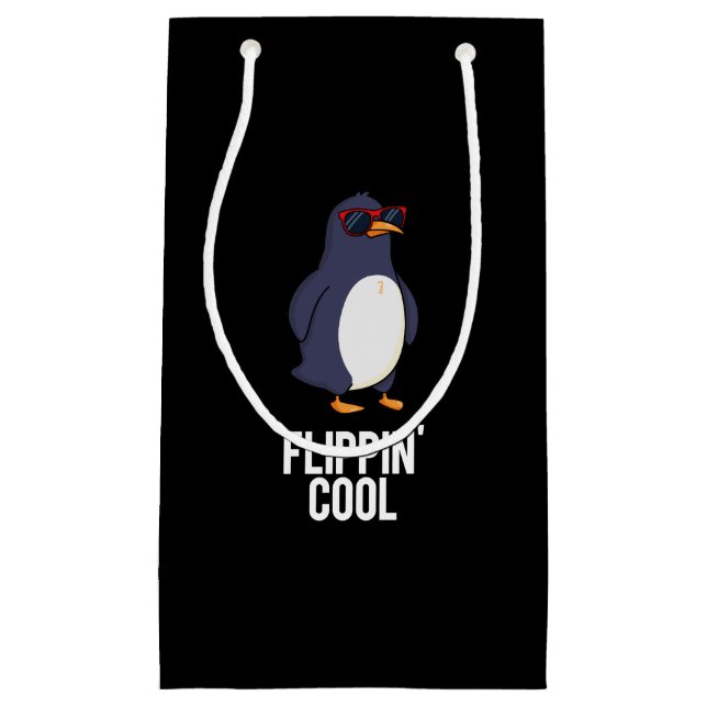 Flippin Cool Funny Penguin Pun Dark BG Small Gift Bag (Front)