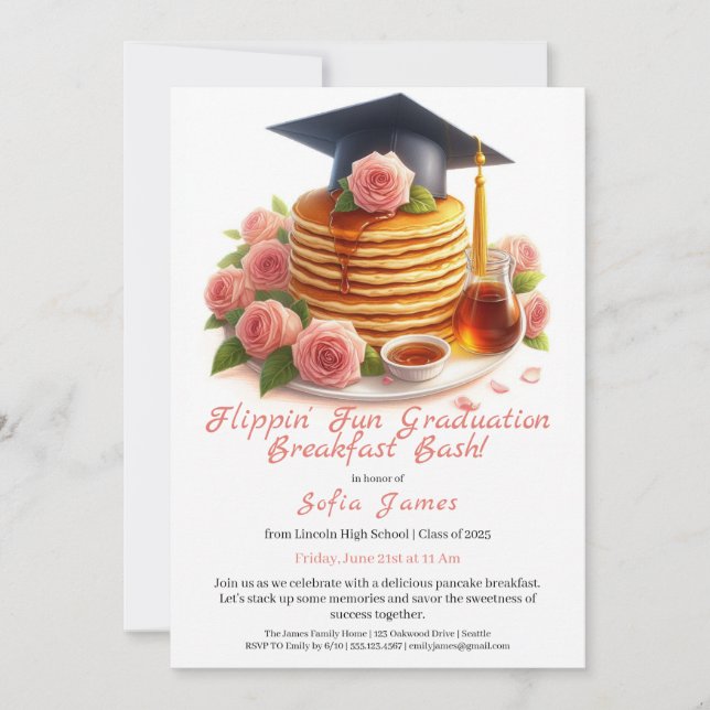 Flippin Fun Graduation Breakfast Bash Invitation (Front)