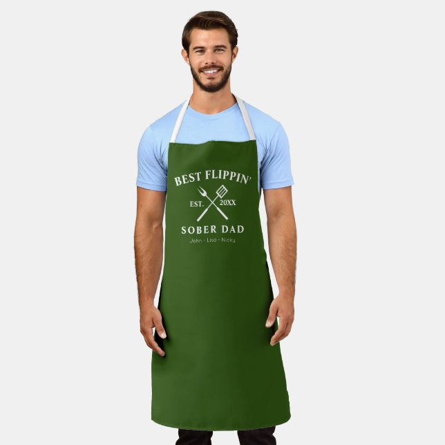 Flippin' Sober Dad Support with Kids Name BBQ  Apron (Worn)