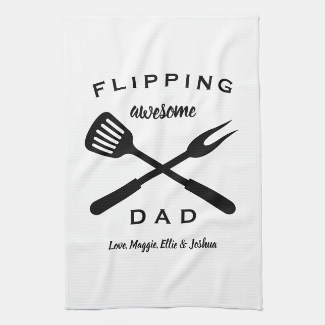 Flipping Awesome Dad | Gift Dad Men | Custom Name Kitchen Towel (Vertical)