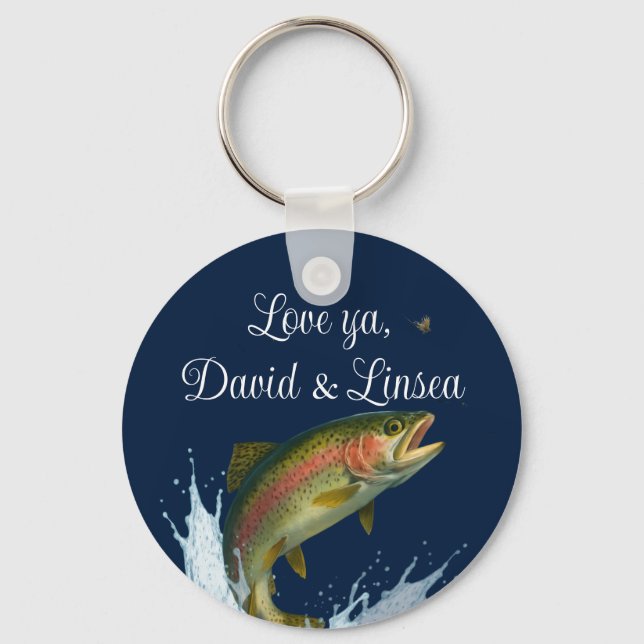 Flipping Awesome Dad Rainbow Trout Fly Fishing Keychain (Front)