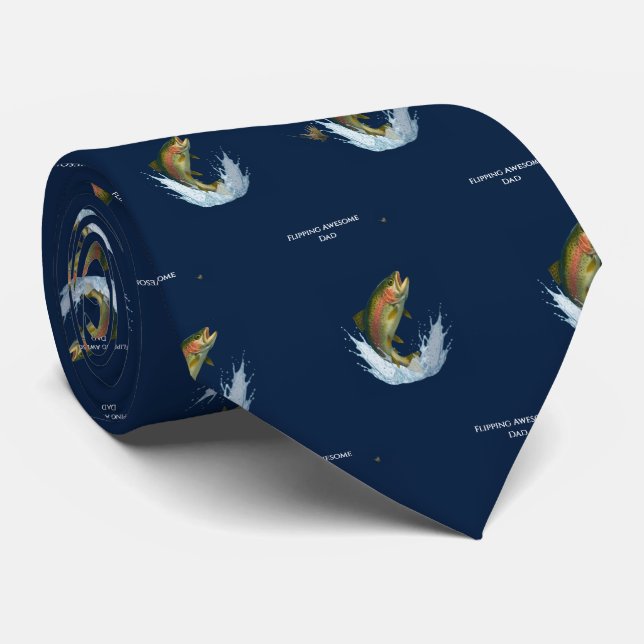 Flipping Awesome Dad Rainbow Trout Fly Fishing Neck Tie (Rolled)