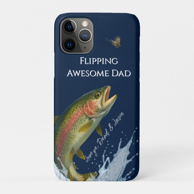 Flipping Awesome Dad  Rainbow Trout Navy Blue Case-Mate iPhone Case (Back)