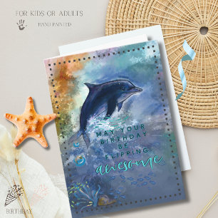 Flipping Awesome Dolphin Cute Watercolor Card