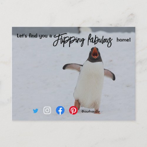 flipping fabulous real estate agent penguin postca postcard