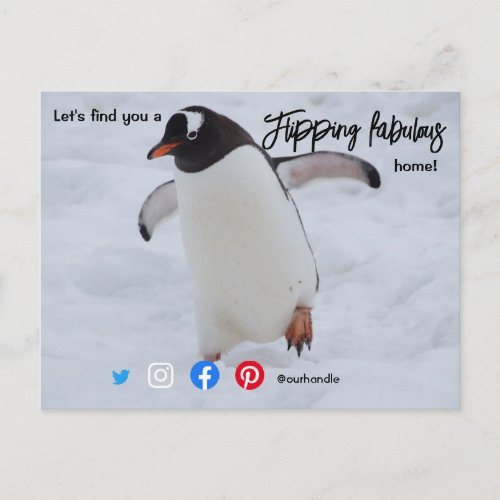 flipping fabulous real estate agent penguin postcard