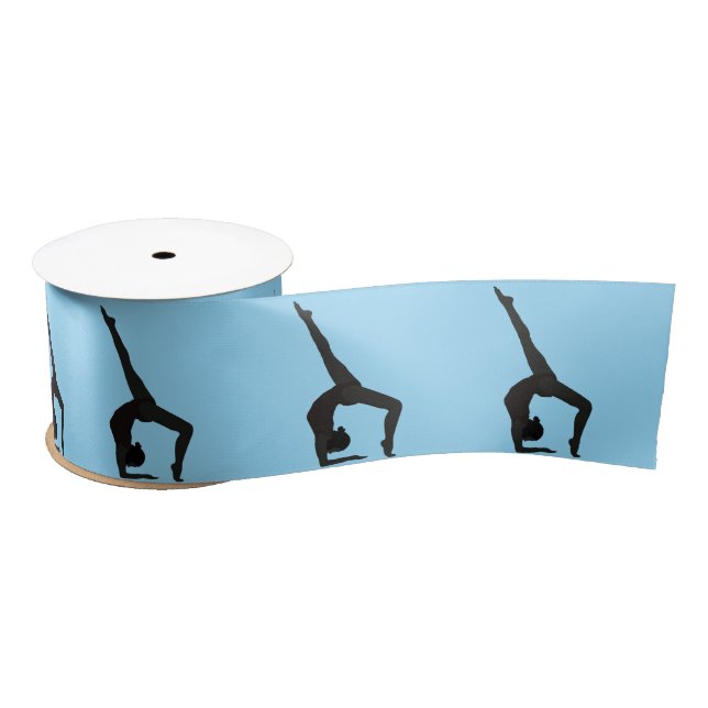 Flipping Gymnast Silhouette on Blue  Satin Ribbon (Spool)