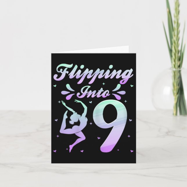 Flipping Into 9 Gymnast Gymnastics 9th Birthday Pa Card (Front)