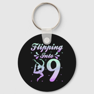 Flipping Into 9 Gymnast Gymnastics 9th Birthday Pa Keychain