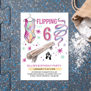 Flipping Into Any Age Birthday Gymnastics Tumbling Invitation
