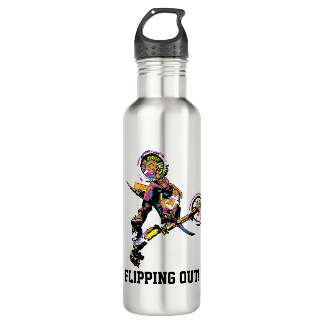 Flipping Out! - Freestyle Motocross Stunt Stainless Steel Water Bottle (Front)