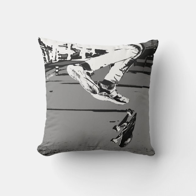 Flipping the Board - Skateboarder Round Clock Throw Pillow (Front)