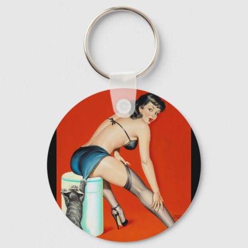 Flirt 1950 Pin Up Art Keychain