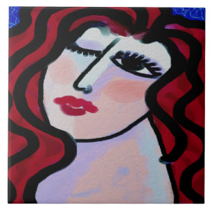 Flirt Abstract Digital Portrait of a Woman Ceramic Tile