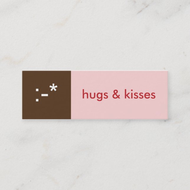 Flirt card pink brown hugs kisses emoticon message (Front)