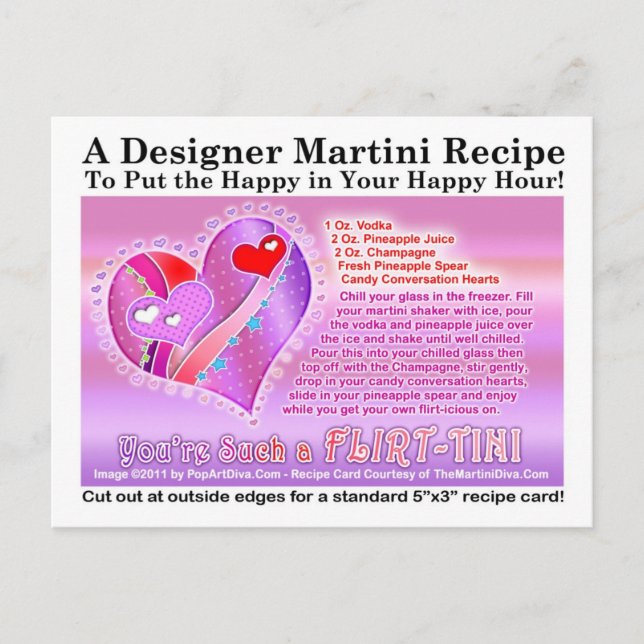 Flirt-Tini Valentine Martini Recipe Postcard (Front)