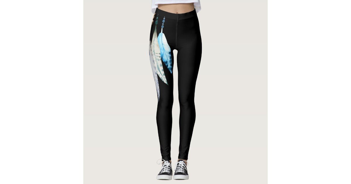 Flirting Feathers on Black Leggings Zazzle