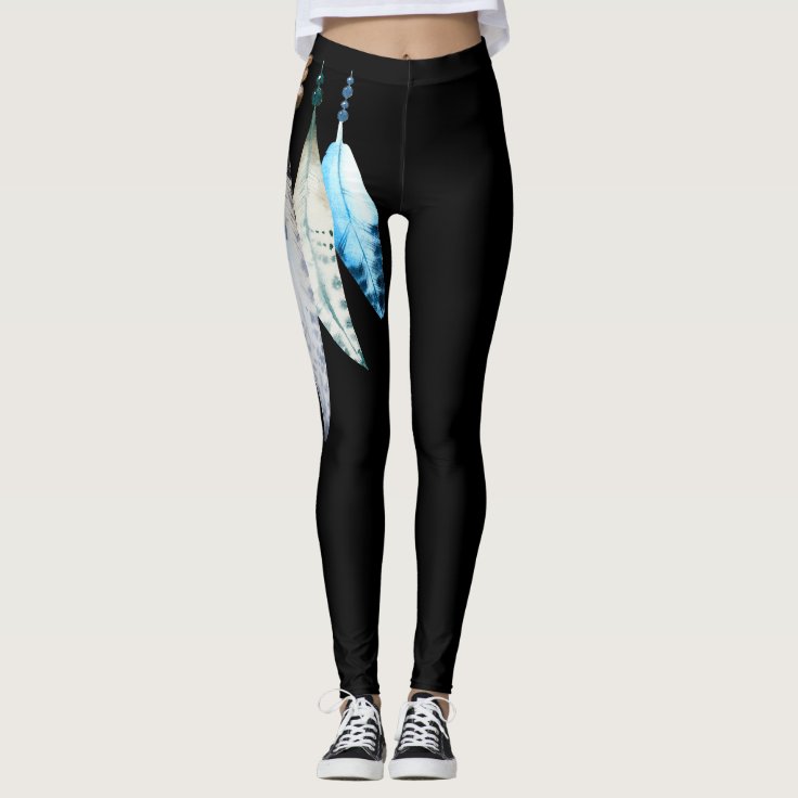 Flirting Feathers on Black Leggings Zazzle