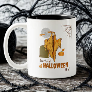 Flirting Skeleton Funny Pumpkin Booty Halloween Two-Tone Coffee Mug