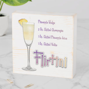 Flirtini Mimosa Cocktail Recipe Wood Table Art Wooden Box Sign