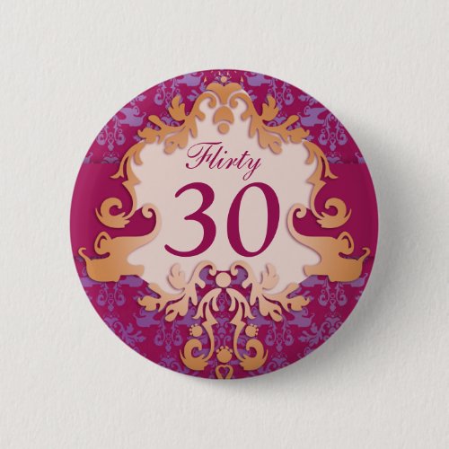 Flirty 30 age damask elephant buttonbadge Pinback Button