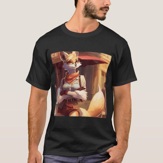 Flirty Anthro Furry Fox Girl CasualClothing Dapple T-Shirt (Front)