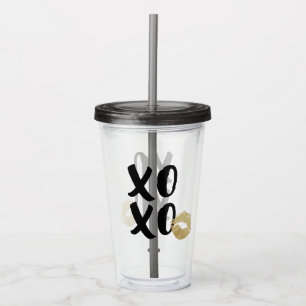 Flirty Black XOXO Script with Gold Lips Kiss Acrylic Tumbler
