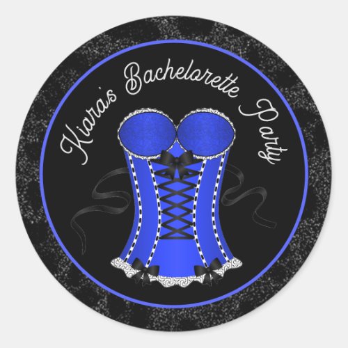 Flirty Blue Corset Classic Round Sticker