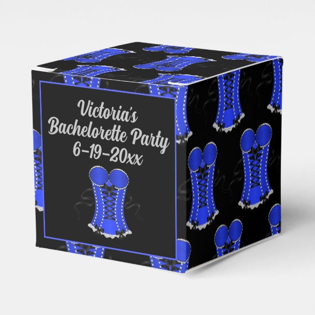 Flirty Blue Corset Cube Favor Boxes (Front Side)