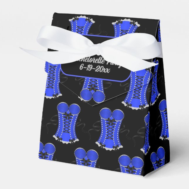 Flirty Blue Corset Tent Favor Boxes (Front Side)