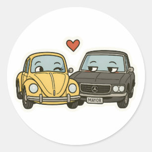 Flirty Cartoon Car Couple – Funny Sticker for Roma