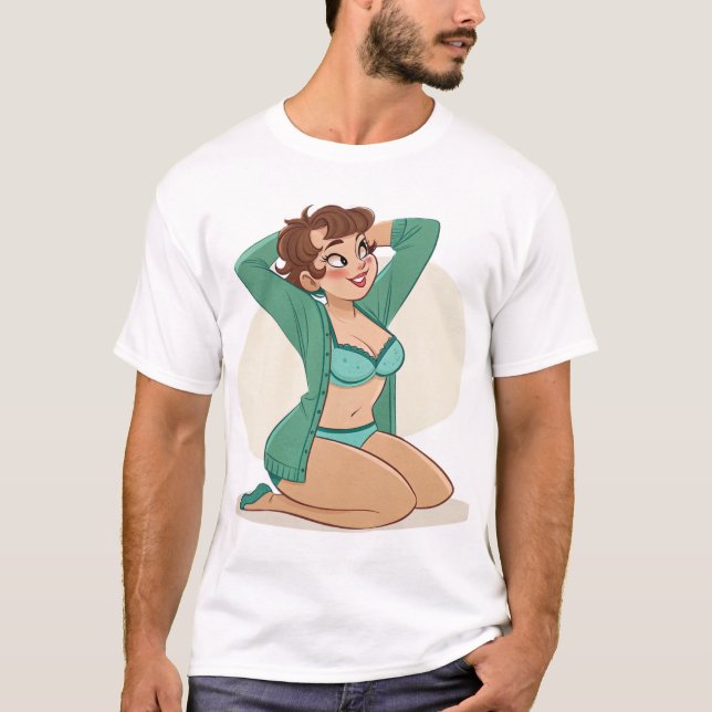 Flirty Cartoon Teacher – Retro Pop Art Design. T-Shirt (Front)