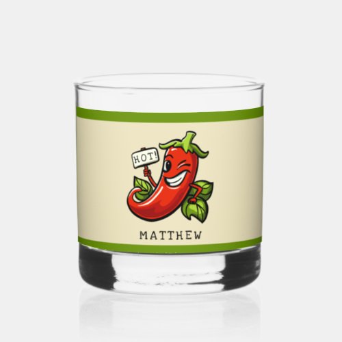 Flirty chili personalized with name whiskey glass