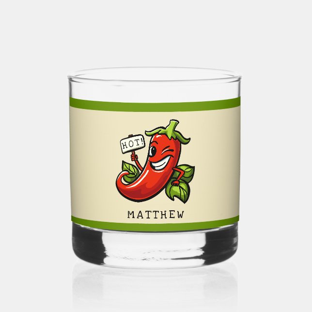 Flirty chili personalized with name whiskey glass (Front)