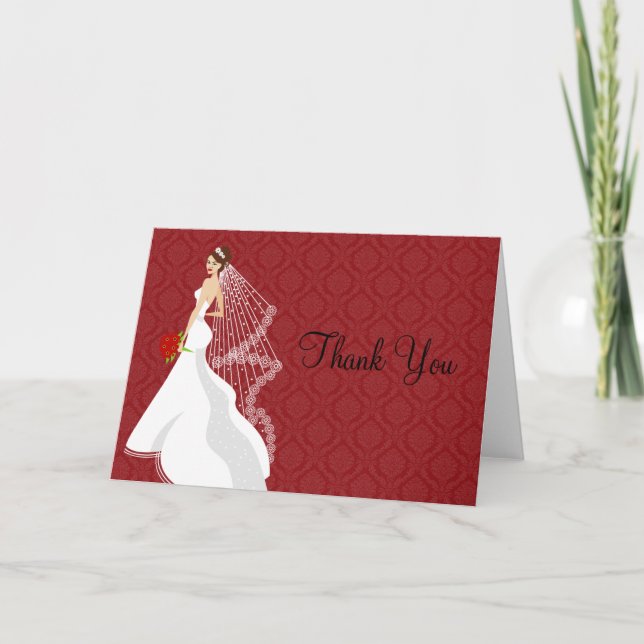 Flirty Crimson Bridal Shower Thank You Card (Front)