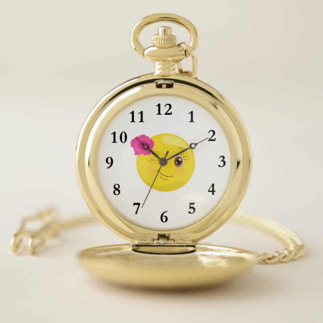 Flirty Floral Emoji Gold Pocket Watch (Inside)
