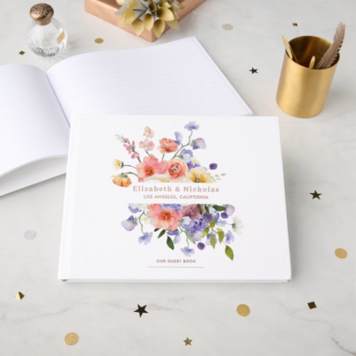 Flirty Floral Meadow  Summer Wedding Foil Guest Book