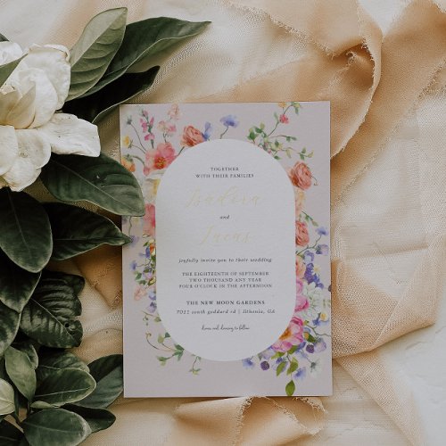 Flirty Floral Meadow  Summer Wedding Foil Invitation