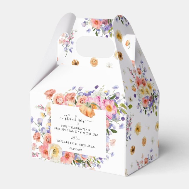 Flirty Floral Meadow | Wedding Thank You Favor Boxes (Front Side)