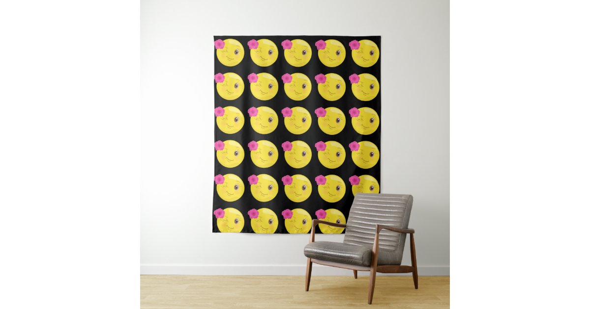 Flirty Girl Emoji Wall Tapestry Zazzle Com