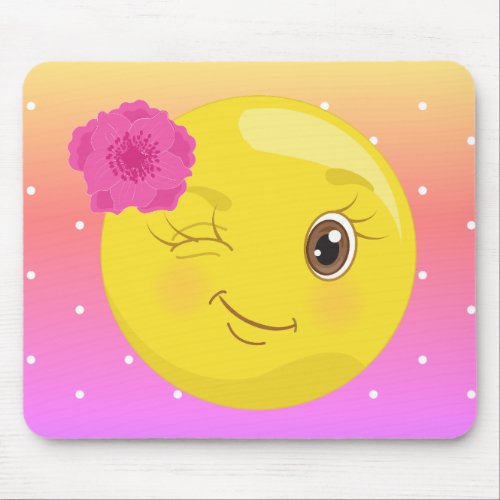 Flirty Girl Wink Emoji Polkadot Mousepad
